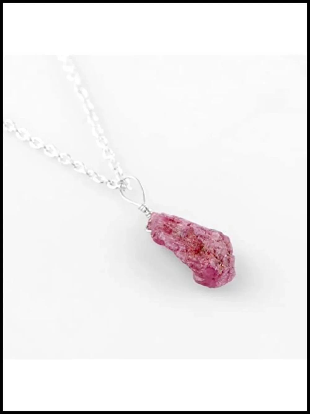 Pendant Necklace with Natural Raw Ruby Stone, Silver Plated Chain Adjustable